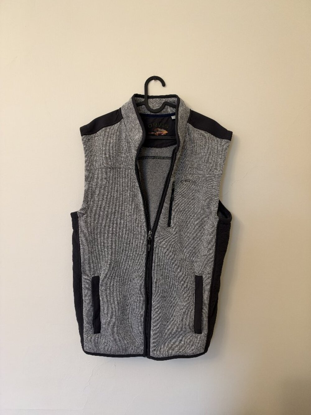 Orvis Grey Black Fleece Full Zip Vest Men's L